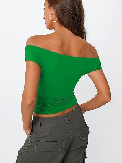 Y2K Off Shoulder Top Women Trendy Queen Cute Double Lined Sexy Club Shirt
