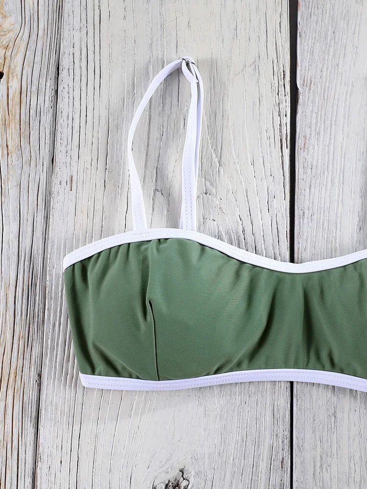 2025 Sexy Bandeau Halter Bikini Set for Women – Green Bandage Low Waist Swimsuit Beachwear