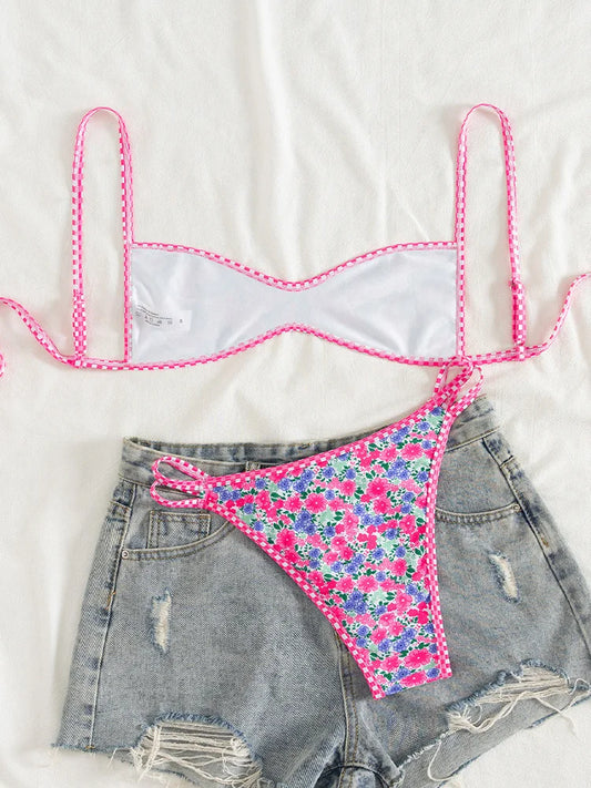 Sexy Printed Backless Bikini Set for Women – 2025 Lace-Up 2-Piece Swimsuit Beachwear