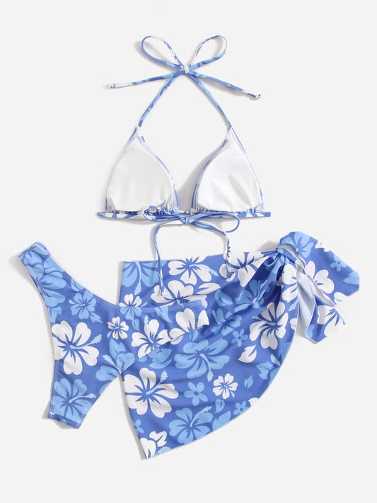 Sexy 3-Piece Bikini Set with Skirt Cover-Up – European & American Style Swimsuit for Women