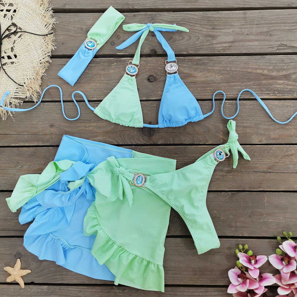 Brazilian Rhinestone Bikini Set for Women – Jewelled Diamond 2-Piece Swimsuit, Sparkly Beachwear