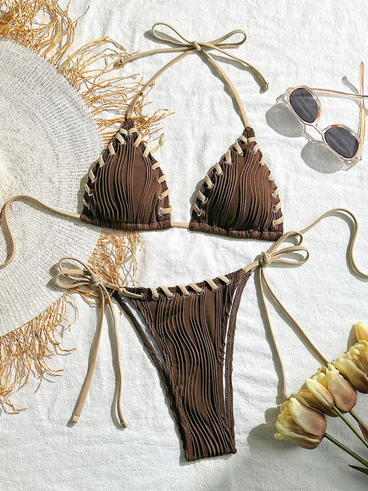 Sexy Lace-Up Backless Bikini Set for Women – Sweet 2-Piece Swimsuit, 2025 Summer Beachwear