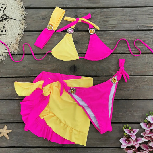 Brazilian Rhinestone Bikini Set for Women – Jewelled Diamond 2-Piece Swimsuit, Sparkly Beachwear